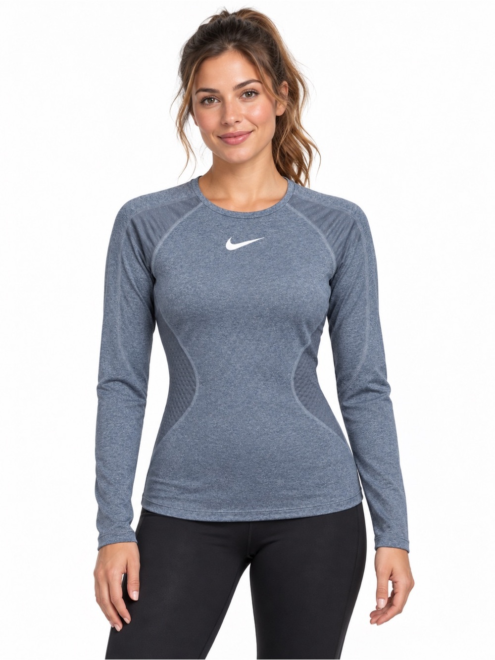 Nike Dri-FIT Blue Long Sleeve Fitted Running Workout Top Medium